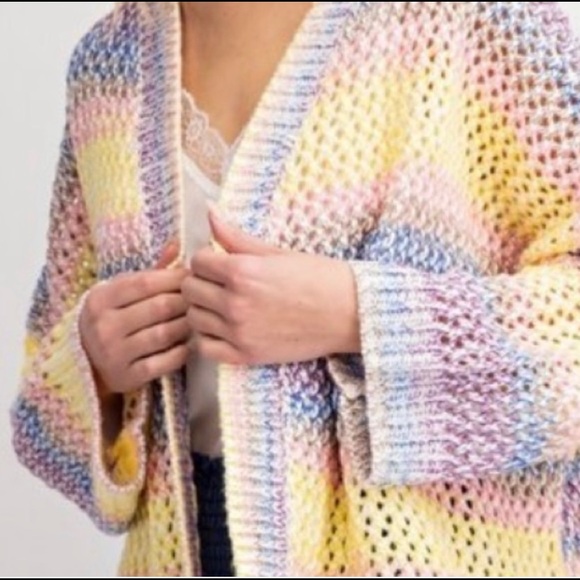 Pastel striped open weave cardigan - Picture 6 of 9